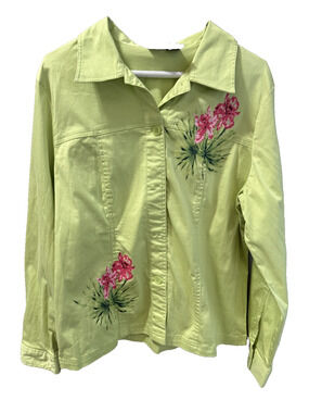 Dina K Lime Green Flower Shacket Women's Size 12 Cottagecore Floral Lightweight